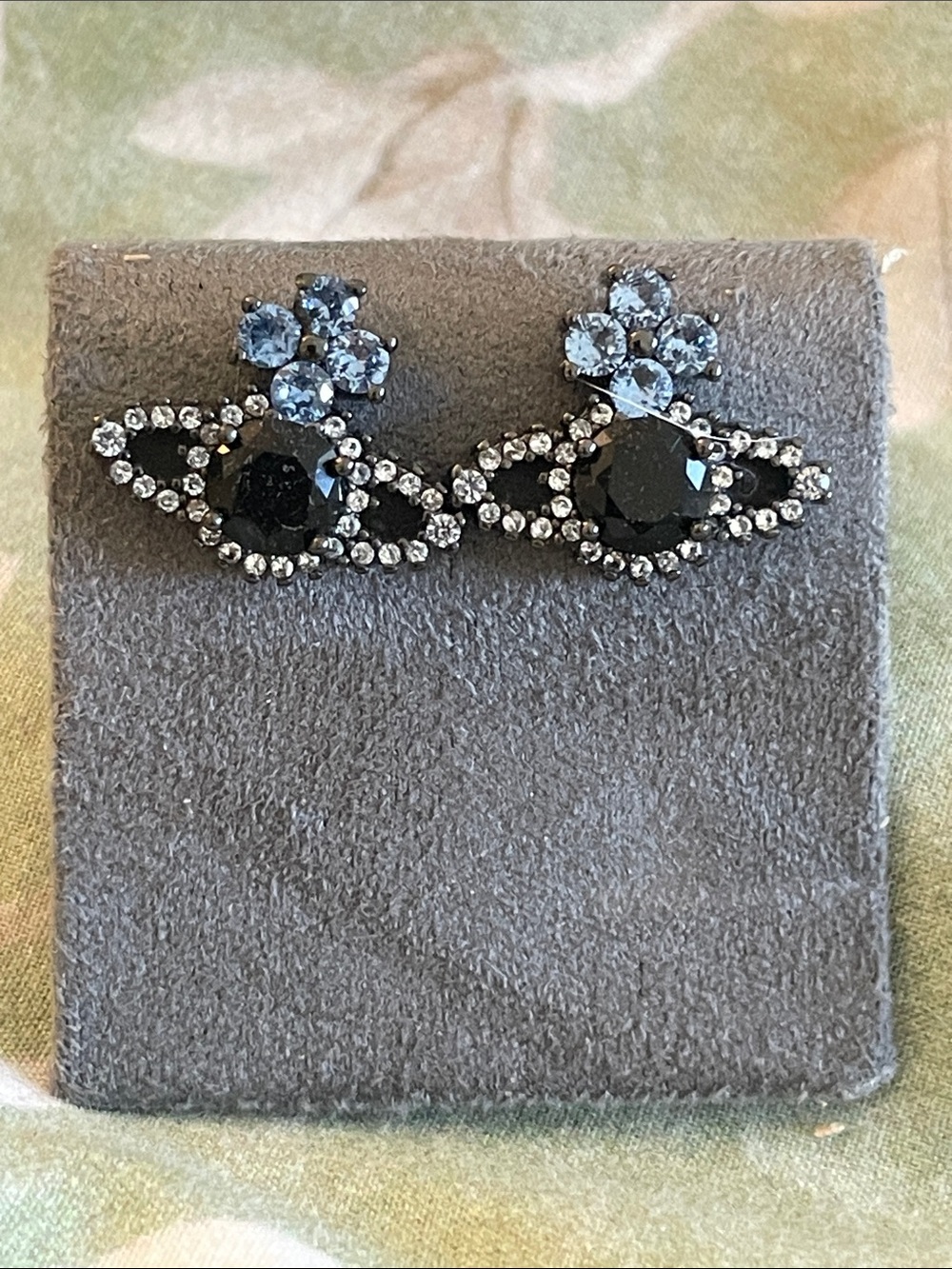 Vivienne Westwood Black and Light Blue Crystal Orb Stud Earrings